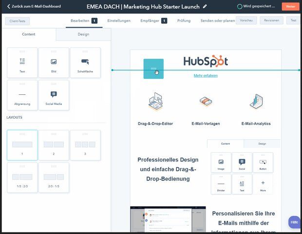 Der HubSpot Marketing Hub besitzt eine einfache Drag & Drop Funktion.