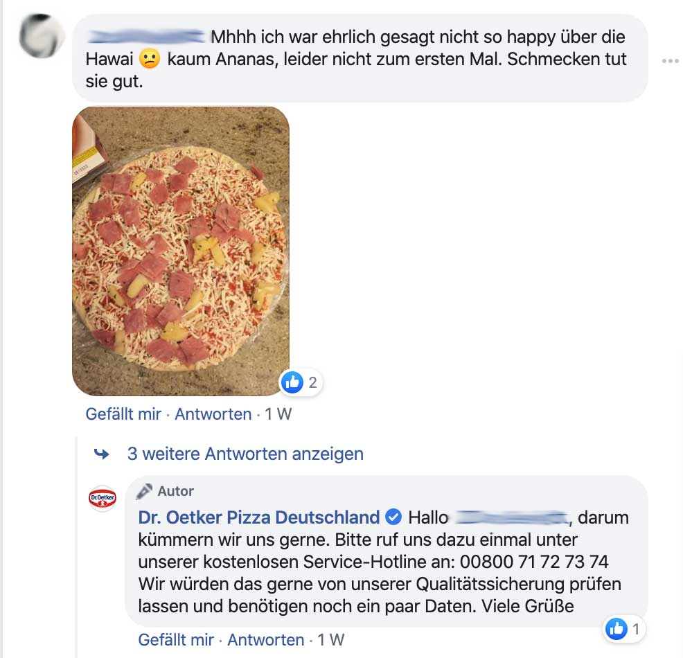 Antwort von Dr. Oetker Pizza Deutschland auf Kritik