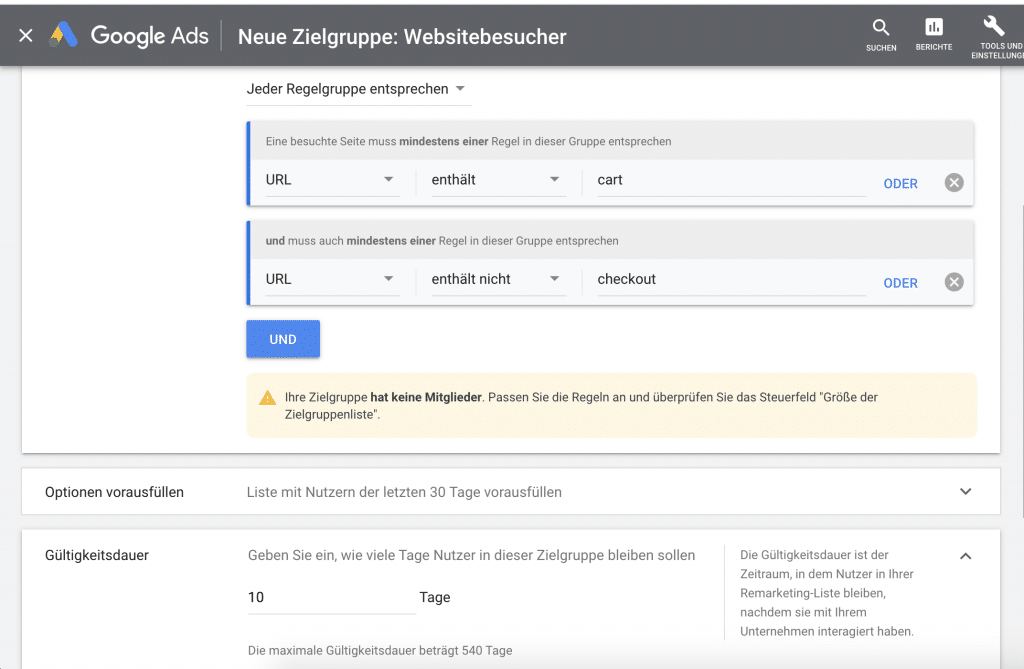 Zielgruppen-Liste in Google Ads erstellen