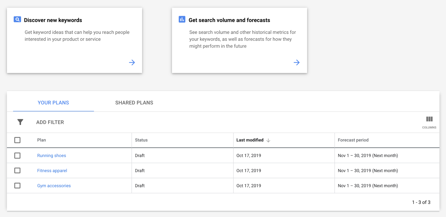 Nutzen Sie den Keyword-Planer um strukturiert nach passenden Keywords zu suchen.