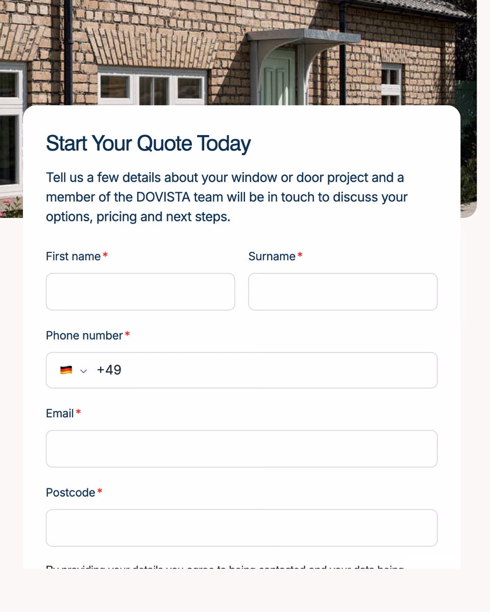 The Start Your Quote form on dovista.co.uk.