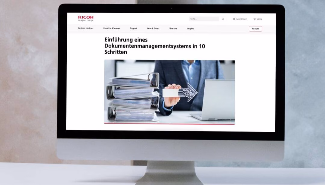A Ricoh landing page on a desktop screen.