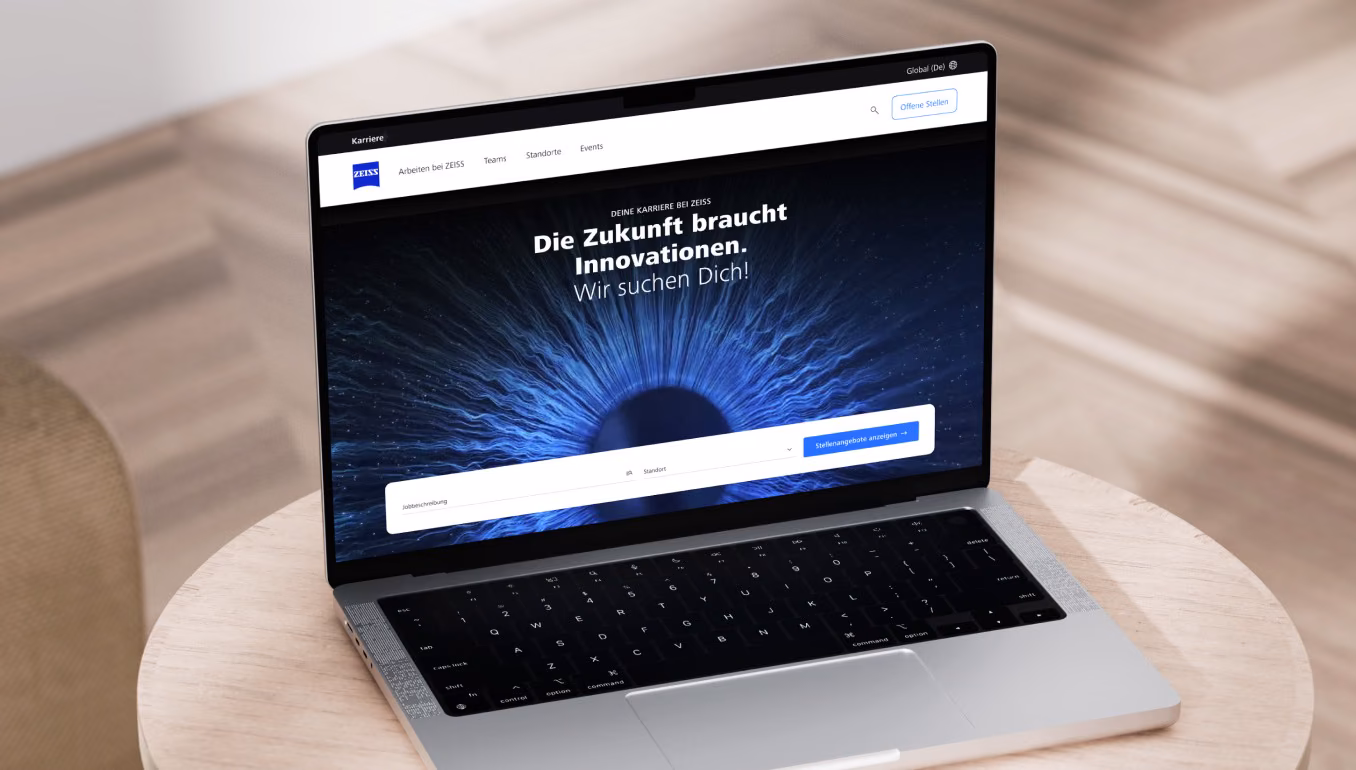 The ZEISS careers homepage open on a laptop.
